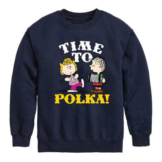 Boys' - Peanuts - Time To Polka Graphic Long Sleeve Fleece Sweatshirt
