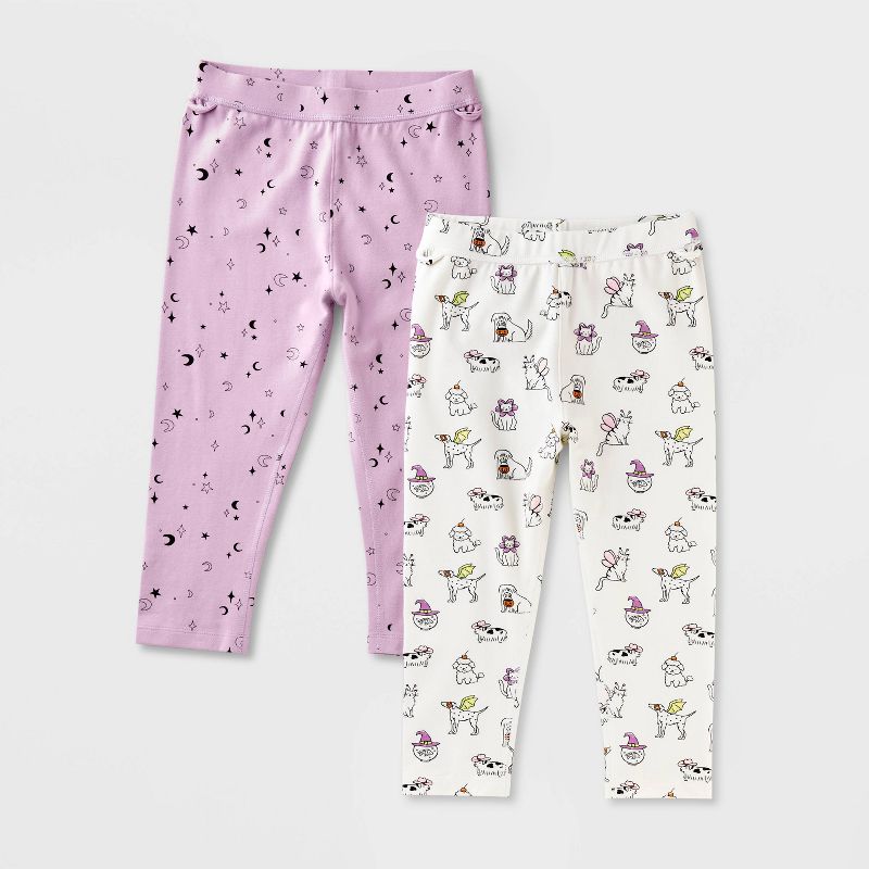 Girls' Adaptive 2pk Halloween Capris - Cat & Jack™ Lavender/Cream
