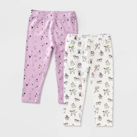 Girls' Adaptive 2pk Halloween Capris - Cat & Jack™ Lavender/Cream