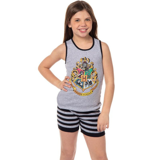 Harry Potter Girls' Hogwarts House Crest Sleep Pajama Set Tank Top Shorts Grey