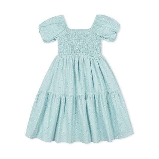 Hope & Henry Girls' Linen Smocked Short Bubble Sleeve Dress, Kids