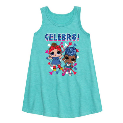 فستان بناتي - مفاجأة LOL! - فستان مطبوع عليه رسومات الرابع من يوليو بدون أكمام