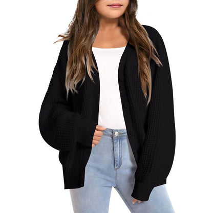 Girls Open Front Cardigan Sweater Kids Causal Long Sleeve Crewneck Knit Outerwear Coat