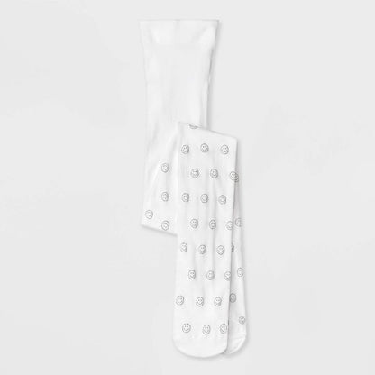 Girls' 'Silver Smiley' Nylon Fashion Tights - Cat & Jack™ White