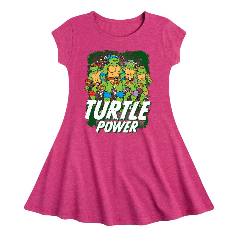 فستان بناتي - سلاحف النينجا المراهقة المتحولة - ليو وإخوته - بتصميم سلحفاة باور فيت آند فلاير بأكمام قصيرة