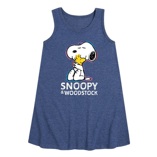 Girls' - Peanuts - Snoopy And Woodstock Graphic Sleeveless Aline Dress
