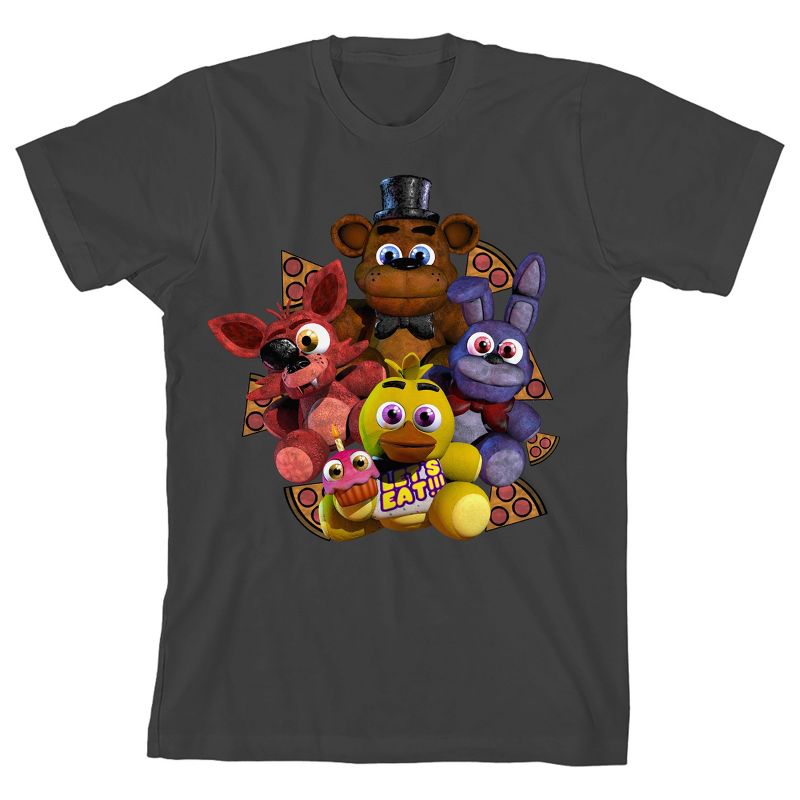 Five Nights At Freddy's Plush Characters Group Short Youth Charcoal Crew Neck Short Sleeve T-shirt