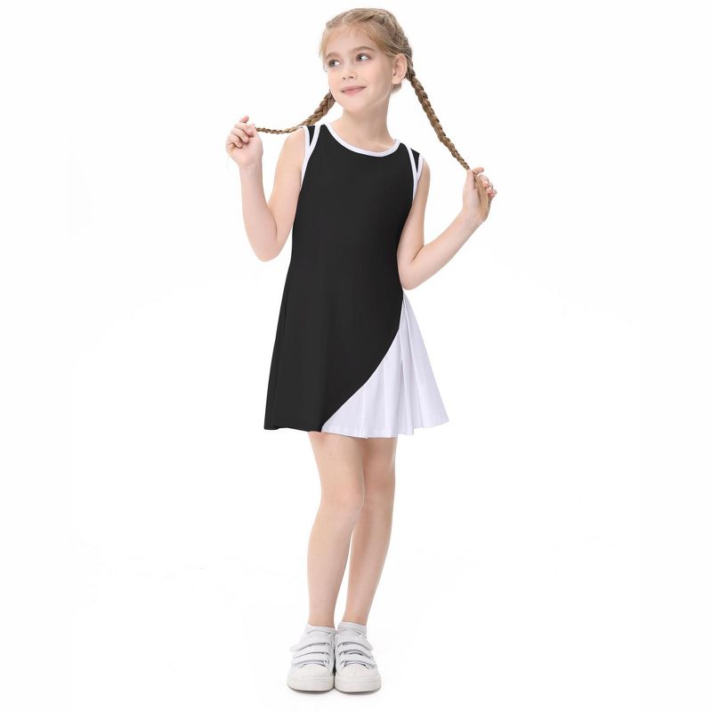 Girls Tennis Golf Dress Outfit Sleeveless A-line Pleated Athletic Skirt Dress with Pockets Safety Inner Shorts