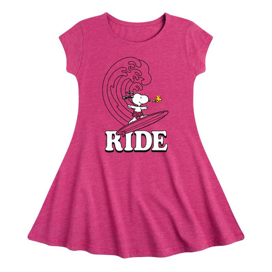 Girls' - Peanuts - Snoopy's Wave Ride Fit & Flair Cap Sleeve Dress