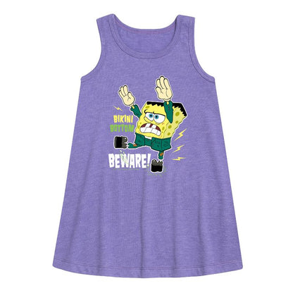 Girls' - SpongeBob SquarePants - Bikini Bottom Beware Graphic Sleeveless Aline Dress