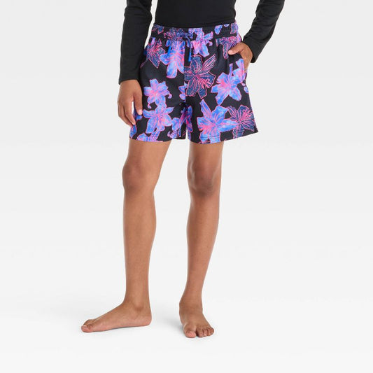 شورت سباحة للأولاد من May Lilies - فئة فنية™ باللونين الأسود والأرجواني