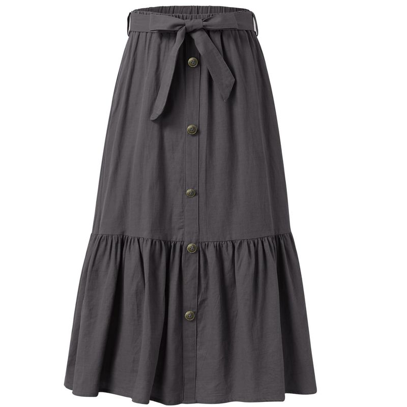 Girls Ruffled Maxi Skirts High Waisted Long Skirt with Belt Button Front Skirts with Pocket Grey 5-14Y