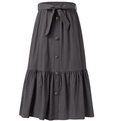 Girls Ruffled Maxi Skirts High Waisted Long Skirt with Belt Button Front Skirts with Pocket Grey 5-14Y