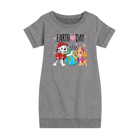 Girls' - Paw Patrol - Earth Day Heart Graphic Short Sleeve Fleece Dress