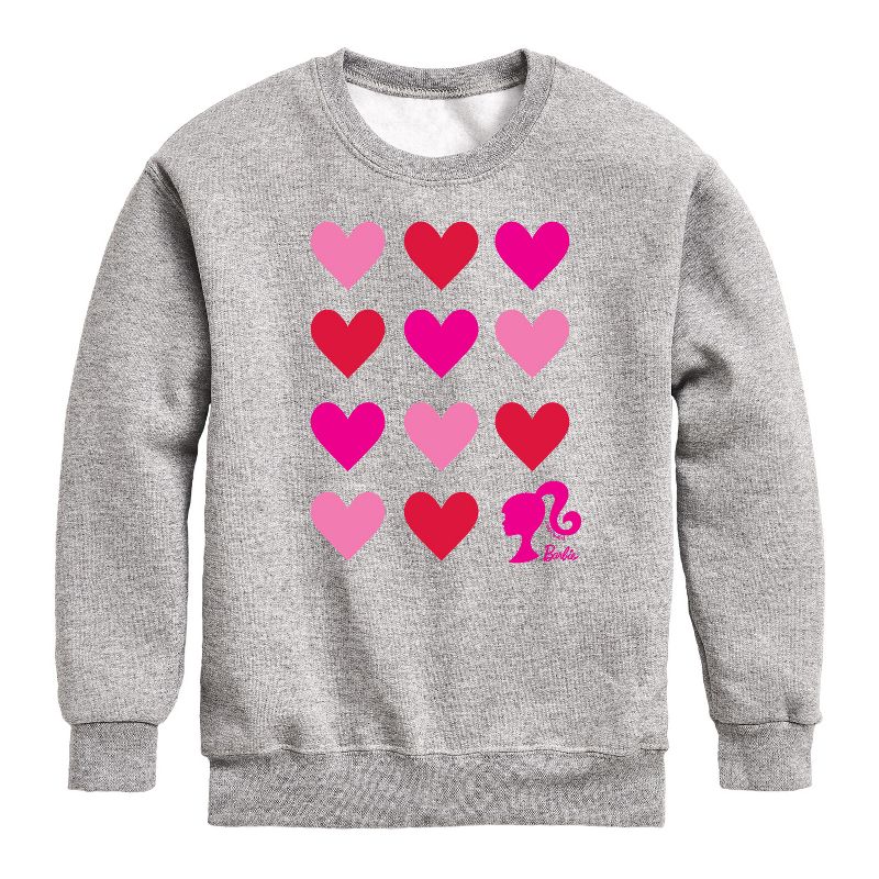 Boys' - Barbie - Barbie Heart Grid Graphic Long Sleeve Fleece Sweatshirt