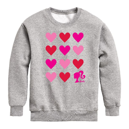 Boys' - Barbie - Barbie Heart Grid Graphic Long Sleeve Fleece Sweatshirt