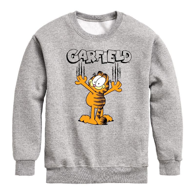 Boys' - Garfield - Cat Scratches Graphic Long Sleeve Fleece Sweatshirt