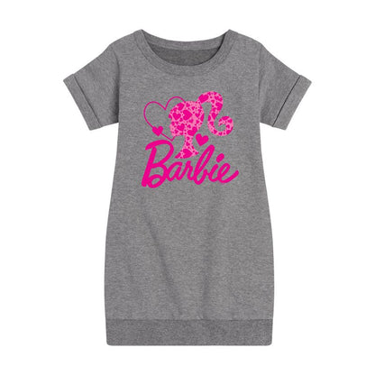 Girls' - Barbie - Logo Hearts Graphic Short Sleeve Fleece Dress