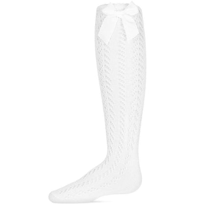 Memoi Girls' Crochet Bow Cotton Blend Knee High Sock