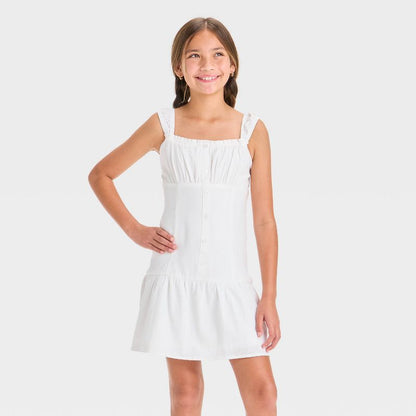 Girls' Button-Front Drop-Waist Dress - art class™