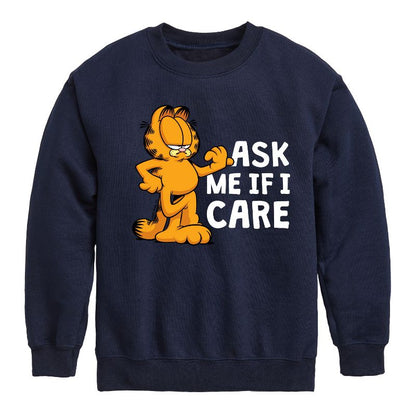 Boys' - Garfield - Ask Me If I Care Graphic Long Sleeve Fleece Sweatshirt