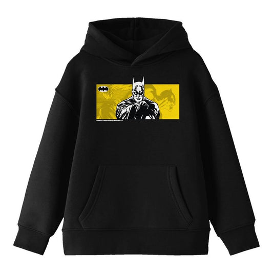 Batman Line Art Long Sleeve Youth Black Hooded Sweatshirt