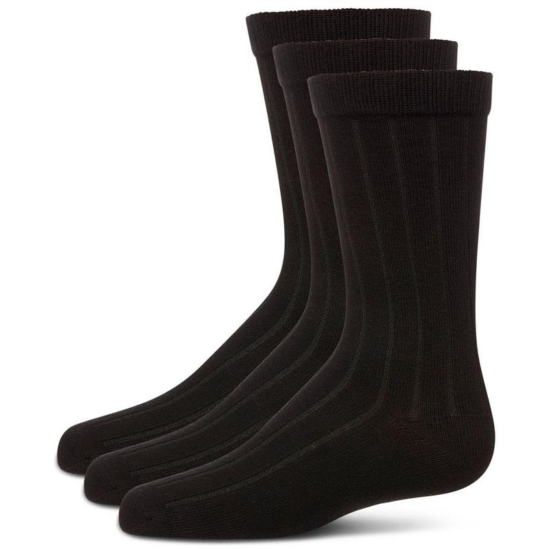 Memoi Boy's 3 Pair Pack Basic Cotton Blend Ribbed Crew Socks