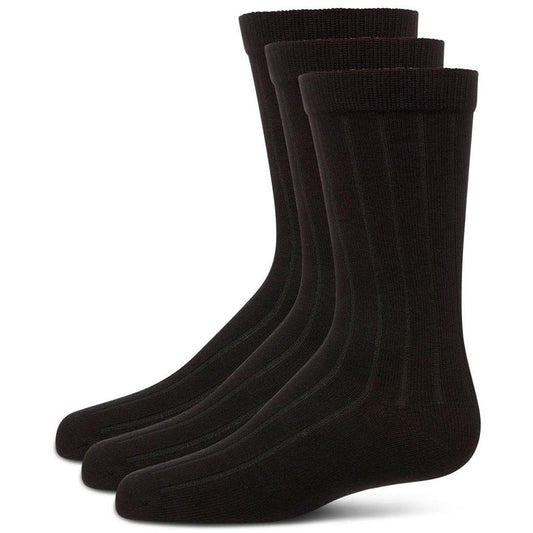Memoi Boy's 3 Pair Pack Basic Cotton Blend Ribbed Crew Socks