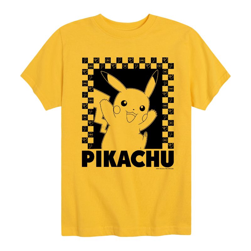 تي شيرت بوكيمون بيكاتشو للأولاد بأكمام قصيرة ومربعات بتصميم كلاسيكي