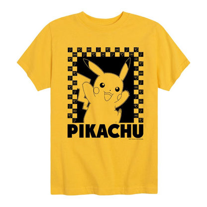 تي شيرت بوكيمون بيكاتشو للأولاد بأكمام قصيرة ومربعات بتصميم كلاسيكي