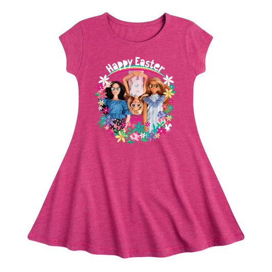 فستان باربي - مناسب لعيد الفصح بأكمام قصيرة - للبنات