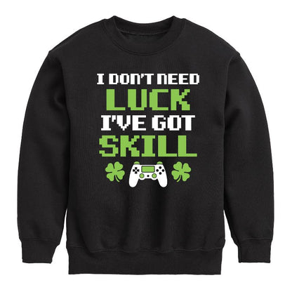 Boys' - Instant Message - St. Patrick's Day I Don't Need Luck, I've Got Skills Graphic Long Sleeve Fleece Sweatshirt