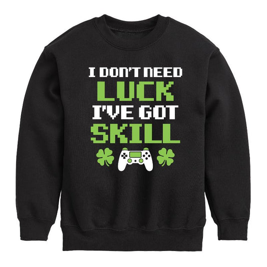 Boys' - Instant Message - St. Patrick's Day I Don't Need Luck, I've Got Skills Graphic Long Sleeve Fleece Sweatshirt