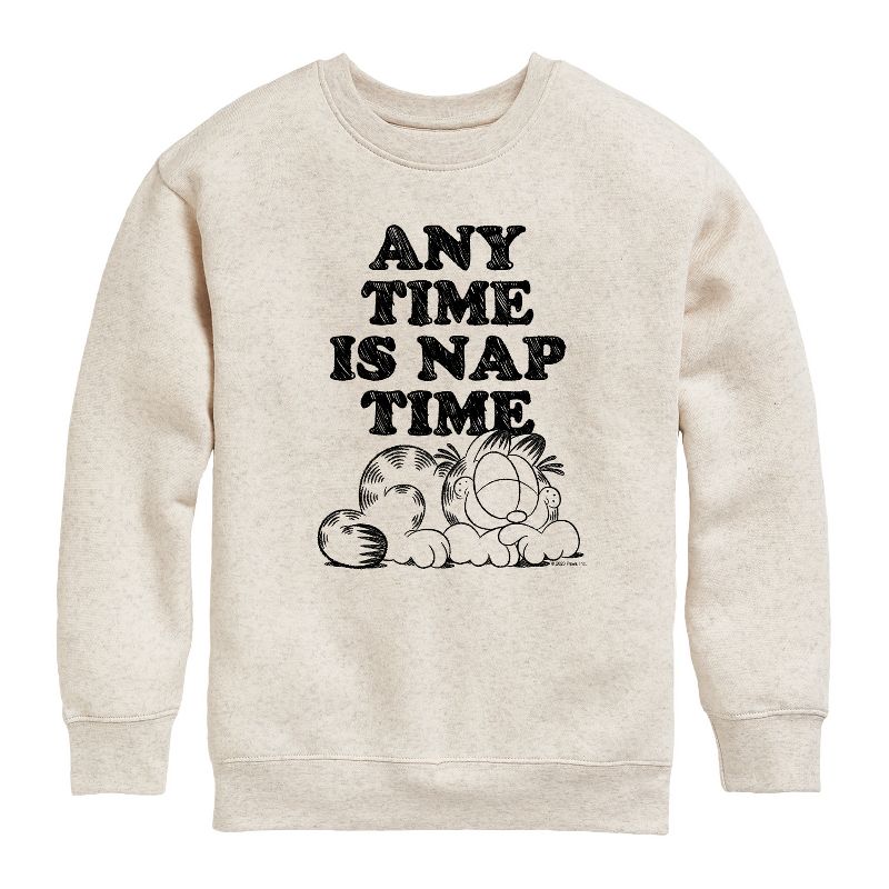 Boys' - Garfield - Nap Sketch Graphic Long Sleeve Fleece Sweatshirt