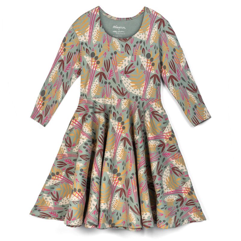 Mightly Girls Fair Trade Organic Cotton Print 3/4 Sleeve Twirl Dress