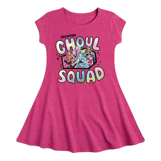 فستان بناتي من Monster High - Ghoul Squad Fit &amp; Flair بأكمام قصيرة