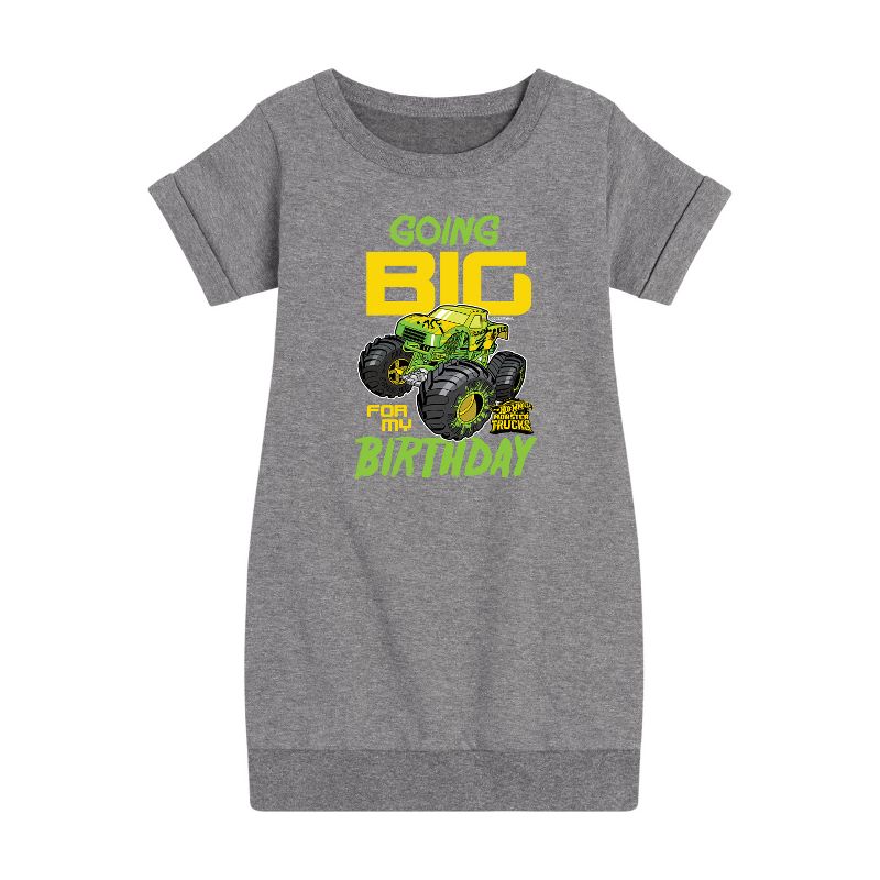 فستان صوف بأكمام قصيرة مطبوع عليه رسومات "Going Big For My Birthday" للفتيات - Hot Wheels