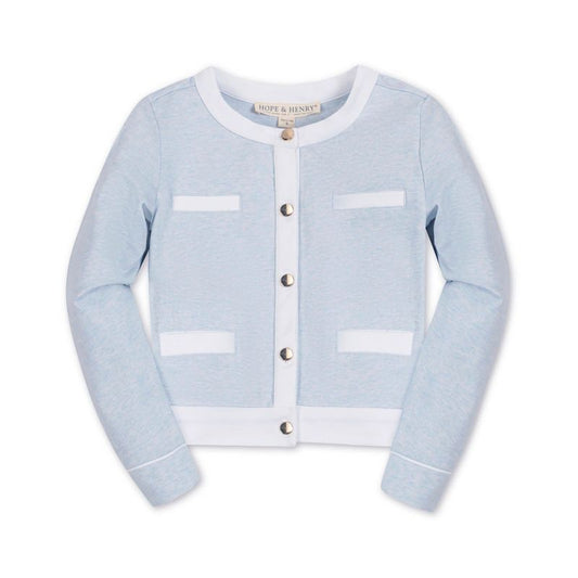 Hope & Henry Girls'  French Terry Contrast Trim Cardigan, Kids