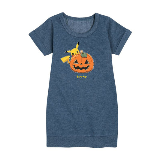 Girls' - Pokémon - Pikachu Pumpkin Graphic Short Sleeve Fleece Dress