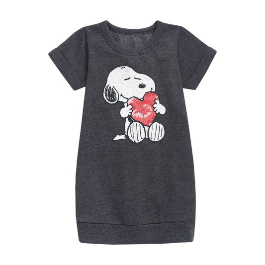 Girls' - Peanuts - Snoopy With Heart Graphic Short Sleeve Fleece Dress