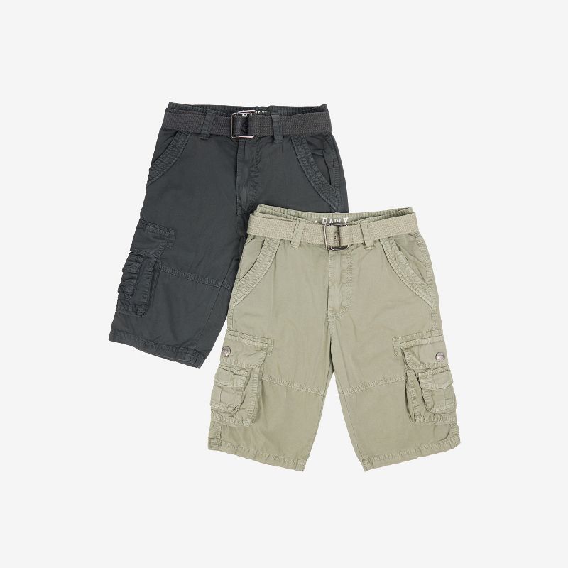 RAW X Boy's 2 pack Combo Belted Cargo Shorts,Twill Shorts -Kids Shorts
