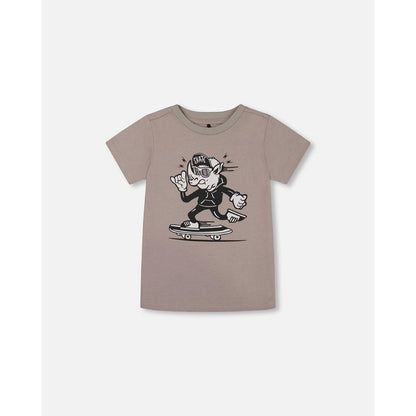 Deux par Deux Boy Organic Cotton Graphic Tee Gray, Black and White