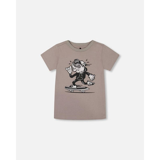 Deux par Deux Boy Organic Cotton Graphic Tee Gray, Black and White