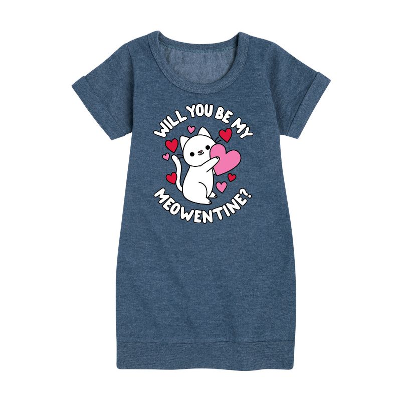 Girls' - Instant Message - Valentine's Day Be My Meowentine Graphic Short Sleeve Fleece Dress