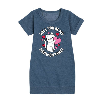 Girls' - Instant Message - Valentine's Day Be My Meowentine Graphic Short Sleeve Fleece Dress