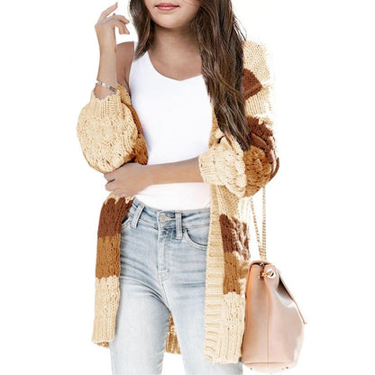 Girls Sweater Cardigan Open Front Longline Sweater Cable Knit Sweater Long Sleeve Color Block Sweater