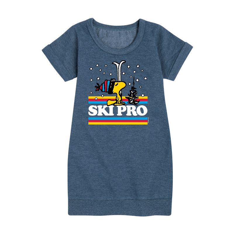 Girls' - Peanuts - Woodstock Ski Pro Graphic Short Sleeve Fleece Dress