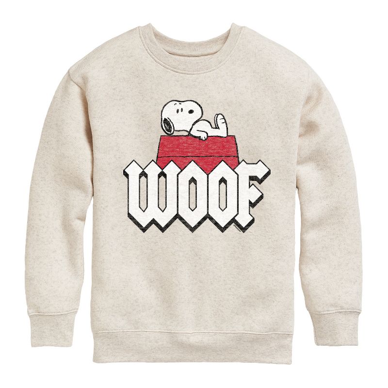 Boys' - Peanuts - Woof Snoopy Graphic Long Sleeve Fleece Sweatshirt