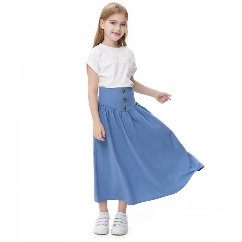 Girls Long Skirt High Waist Drawstring Swing Maxi Skirt with Pockets