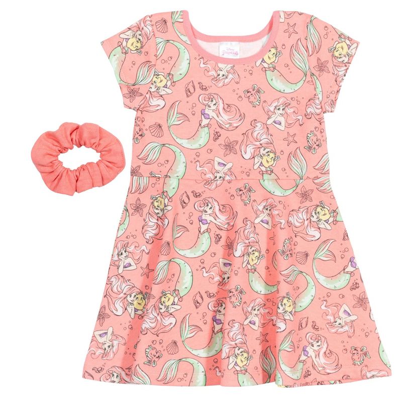 Disney Princess Frozen Minnie Mouse Moana Mulan The Little Mermaid Cinderella Skater Dress  Scrunchie Toddler to Big Kid
